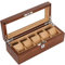 Uhrenbox aus Holz mit 5 Fächern, Glasdeckel für Uhrengehäuse, Organizer für Herrenuhren mit Schlüsselschloss, Geschenk der Liebe (Braun)
