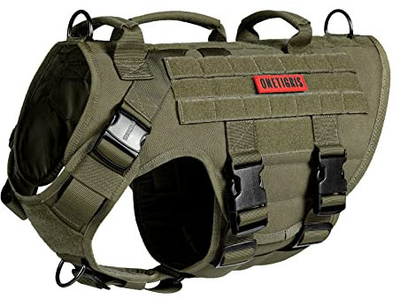 OneTigris Hundegeschirr, X Destroyer Taktisches Einstellbar Antizuggeschirr Ausbruchsicheres Geschirr mit 3 Griffe 2 Metallschnallen Sicherheitsgeschirr (Grün S)