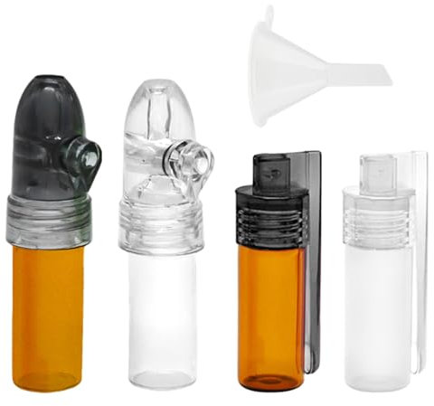 MEMOFYND Lot de 4 bouteilles à épices avec mini entonnoir, petite bouteille en verre, bouteille distributeur d'épices, bouteille en verre portable, récipient à épices, ustensile de cuisine, marron,