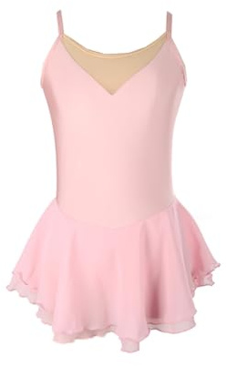 Girl’s Traditional Style Ice Skating Dress Solid Color Backless Dance Leotard Performance Costumes Ballerina Outfits (Light Pink,Small)