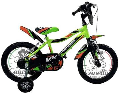 BICICLETTE CANELLINI Kinderfahrrad MTB Mountainbike Vortex 14 (Neongrün/Schwarz/Orange matt)