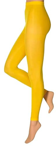 krautwear Damen Mädchen Leggins Leggings 60 den Karneval Fasching Kostüm schwarz rot rosa blau (normalgelb-SM)
