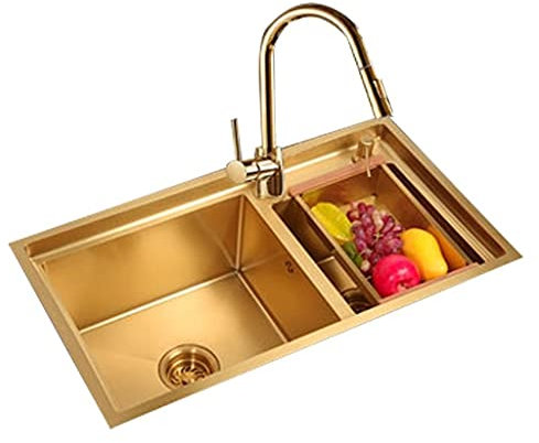 Fregadero Cocina Fregadero Fregadero Juego De Fregadero Dorado Fregadero De 220 Mm De Profundidad Fregadero De Acero Inoxidable Fregadero Doble De Superficie Nano