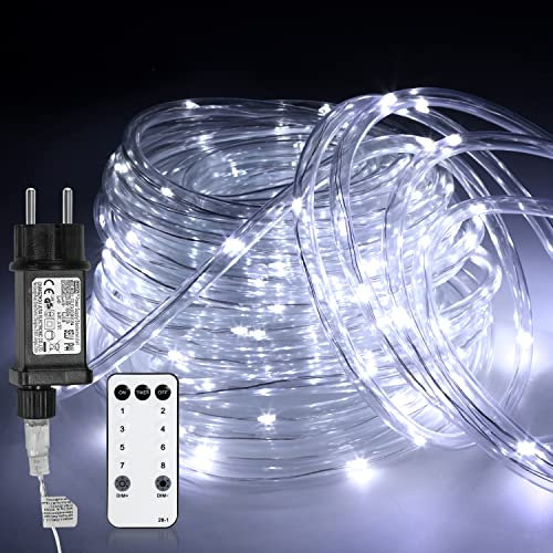 Ansobea 10m LED Lichterschlauch Außen, LEDs Lichtschlauch, IP65 Wasserdicht LED Schlauch, mit Fernbedienung & Timer,für Außen Innen Party Hochzeit Weihnachten Dekolicht (Kaltweiß)