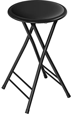 Lavish Home Backless Folding Stool with 225lb Capacity for Kitchen or Rec Room - Portable Indoor Counter Bar Stools (24-Inch, Black)