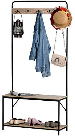 HOMCOM Porte-Manteau avec Étagère à Chaussures Armoire de Couloir Style Industriel 80L x 30l x 170H cm Faux Chêne Clair Métal Noir