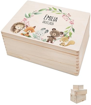 Bärenfreunde Erinnerungsbox Geburt Baby, personalisiert, Tiere M | Erinnerungskiste personalisiert für Junge Mädchen, Erinnerungsboxen, Babybox, Erinnerung, Babys, Memory, Personalisierte Box