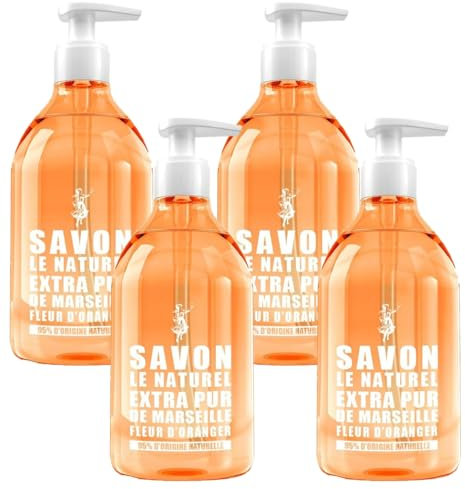 Savon Le Naturel Extra Pur de Marseille à la Fleur D'Oranger, 500ml (Lot de 4)