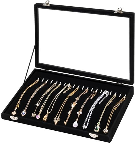 JUPELI Schmuckkästchen Mädchen, Schmuckkasten mit 20 Haken und abschließbar, Schmuckaufbewahrung mit klarem Deckel, Schmuckbox, Acryl Schmuckstücke, Modern Ketten Aufbewahrung