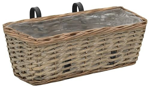 Kavolet Fioriera da balcone in rattan, 2 pezzi, 40 cm, in vimini, con rivestimento in polietilene, decorazione da giardino, fioriera da appendere alla ringhiera