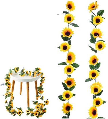 Künstliche Sonnenblumen Girlande,2 Stück Sonnenblumen Deko,Künstliche Blumen,2.3m Sonnenblumegirlande,Gefälschte Sonnenblumenranke,Künstliche Blumen Girlande,Hängend für Zuhause Hochzeit Party Deko