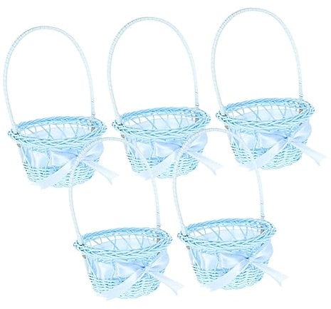 OFFSCH 5St Korb aus Rattan Blumenkörbe für Hochzeiten Picknickkorb aus Weide Mini ablagekörbe kühlkorb einkaufskorb hochzeitsdeko Blumenkorb für Blumen Hochzeitskörbe mit griff Bambus