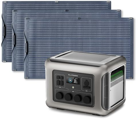 ALLPOWERS R2500 générateur électrique portable 2016Wh avec 3 x panneau solaire flexible 100W IP68 étanche, batterie LiFeP04, générateur solaire pour Chargement rapide, camping-car, jardin, toit