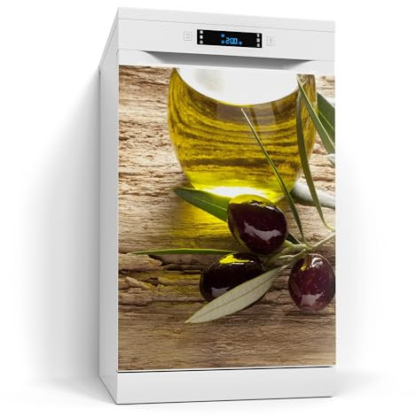 DEQORI Magnetfolie für Spülmaschine 60x80 cm | Motiv Olivenzweig und Öl | dekorative Magnetmatte Geschirrspüler Schutz | Magnet Deko-Folie selbstklebend, magnetisch & wasserabweisend