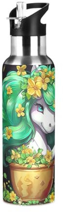 Shamrock Unicorn - Borraccia con cannuccia, in acciaio inox, da 907 ml