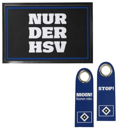 Hamburger SV HSV Fußmatte mit „Nur der HSV“-Schriftzug (60x40 cm) + Türanhänger Moin Offizielles HSV Merchandise