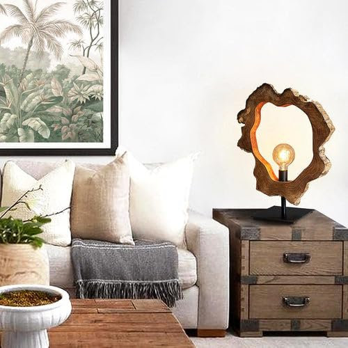 Bressmer NATURA Tischlampe aus Holz-Baumscheibe – Handgefertigte Naturholz Lampe rustikal – Unikat mit individueller Maserung – Massives Holz, warmes Licht für Wohnzimmer & Schlafzimmer