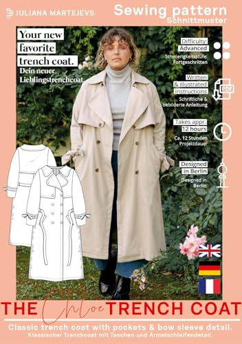 Ladies Trench Coat Sewing Pattern (XS-XXXL) Paper Sewing Pattern with Sewing Instructions