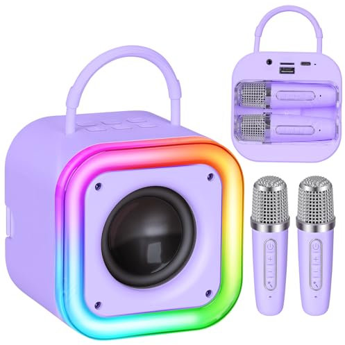 Spinosaurus Mini Karaoke Machine for Kids,Wireless Microphones with Portable Bluetooth Speaker 2 Mic & Colorful Led Light Speaker Singing Birthday Gifts for Girls 4+Year Old