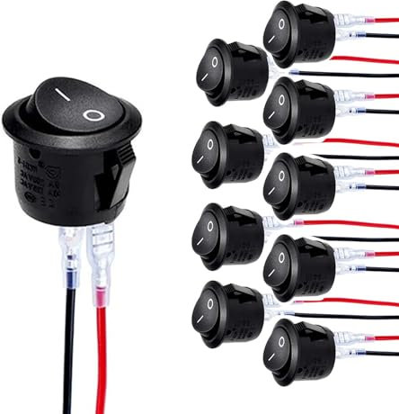 Fleymu 15 pezzi Interruttore a Levetta 12 V, 2 Poli, Interruttore SPST 10 A/125 V, 6 A/250 V, con Filo, Interruttore a Bilanciere Rotondo, Mini Interruttore a Levetta Interruttore, per Auto/Camion