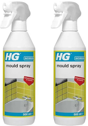 HG Mould Remover Foam Spray, Mould Spray & Mildew Cleaner, Removes Mould Stains From Walls, Tiles, Bathroom Seals & More Blue - 2 Pack 500ml