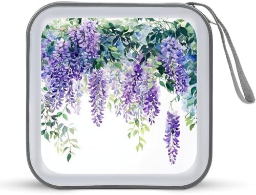 Jubonexis Watercolor Purple Green Wisteria Hanging Down CD Case DVD Storage Case Portable