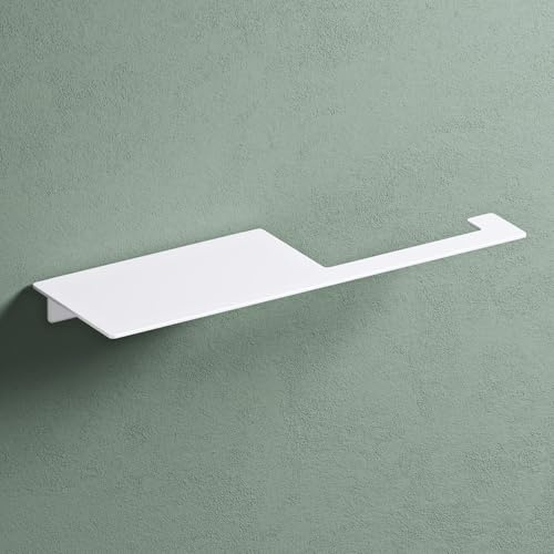 Mai & Mai Toilettenpapierhalter mit Ablage aus Edelstahl | Klopapierhalter WC zum Kleben oder Bohren, Toilettenpapier Halterung WC Klorollenhalter 30cm Lino-01