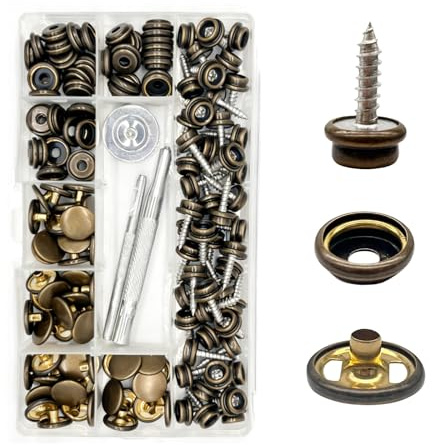 Druckknopf zum schrauben, Druckknöpfe zum Schrauben 15 mm Bronze | Edelstahl & Messing Druckknopf mit Schraube | Rostfest für Leder, Taschen, Planen & Outdoor | 150 Stück / 50 Sets