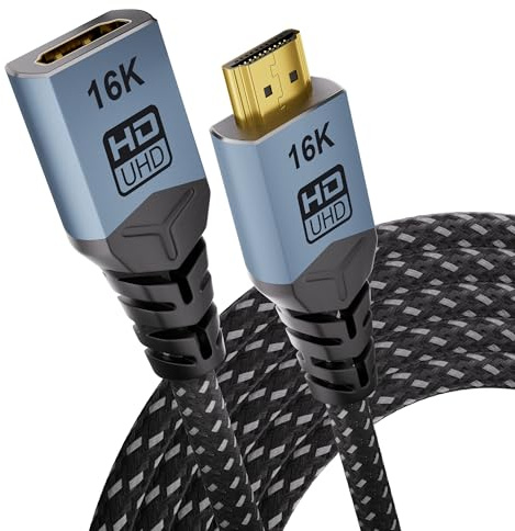 CABLAPTOP HDMI 2.2 Extension Cable 2M, 96Gbps Ultra High Speed, 16K/8K@60Hz 4K@120Hz/480Hz, eARC & HDCP 2.3 Supported, Sync Ultra HD Audio & Video, Male to Female Adapter