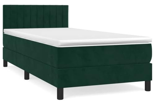 mtlskopl Boxspringbett Dunkelgrün Samt 90x200 cm Einzelbett mit Taschenfederkernmatratze und Topper Modernes Design Höhenverstellbares Kopfteil für Schlafzimmer Gästezimmer Jugendzimmer
