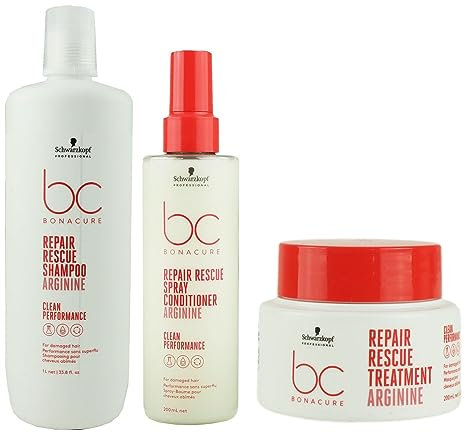 Schwarzkopf Bonacure Repair Rescue Shampoo 1000 ml, Bi Phase Conditioner 200 ml und Nourishing Treatment 200 ml