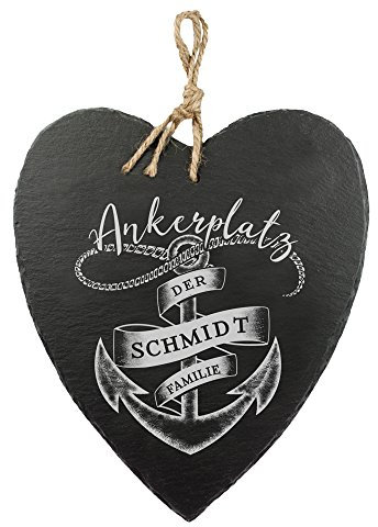 Casa Vivente Schieferherz mit Gravur Ankerplatz, Türschild für Familien, Personalisiert mit Name, Wohn-Deko, Hochzeitsgeschenke