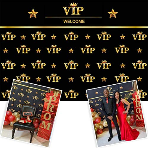 COMOPHOTO VIP Fotografie-Hintergrund 2,1 x 1,5 m Royal Crown Schwarz Gold Hollywood Babyparty Abschlussfeier Geburtstag Party Banner Fotostudio Hintergründe für Bilder