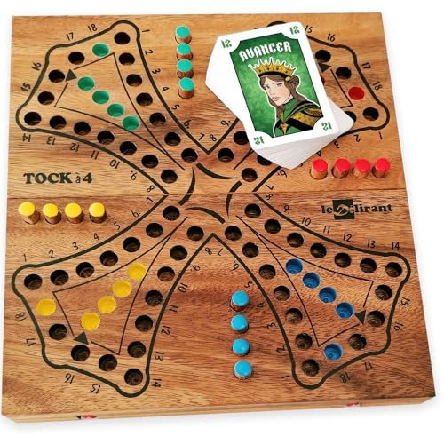 TOC Spiel oder TOCK, 2-4 Spieler, Brettspiel aus umweltfreundlich Massivholz entspricht den CE Normen. Marke Le Délirant. Einfache Aufbewahrung zum Mitnehmen oder auf Reisen. Kleine kanadische Pferde.