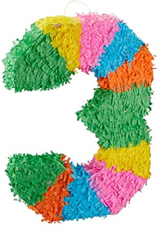 Relaxdays Pinata Geburtstag, Zahl 3, zum Aufhängen, Kinder & Erwachsene, Papier, zum selbst Befüllen, Piñata, bunt