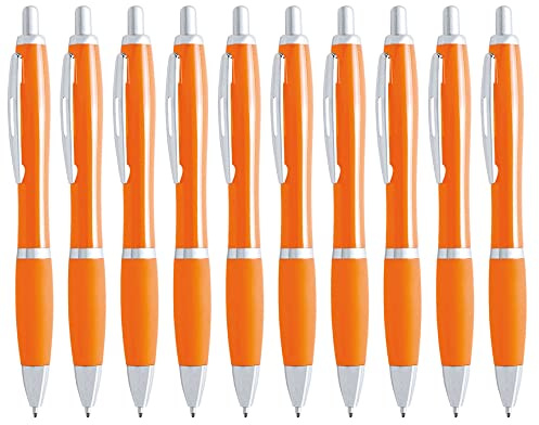 eBuyGB Pack of 10 Ballpoint Pens Blue Ink Retractable Push Button Pen, Orange