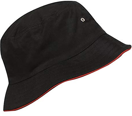 MFAZ Morefaz Ltd Unisex Fischerhüte Baumwolle Twill Bucket Hat Anglerhut Zum Wandern Camping Reisen (Black Red Rim)