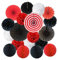 ZERODECO 19 Stück Seidenpapier Pompoms, Papier Fans Fächer und Wabenbälle Dekorpapier Kit für Geburtstag Hochzeit Baby Dusche Parteien Hauptdekorationen - Rot und Schwarz