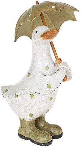 Davids Ducks - White & Green Polka Dot Duck with Umbrella and Wellington Boots (Small) - Charming Decorative Ornament
