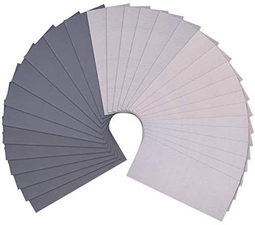 SIQUK Schleifpapier Set, 30 Stück Schleifpapier Nass und Trocken Sandpapier 2000, 3000, 5000, 7000 10000 Körnung Schleifpapier Sortiment für Holzmöbel Metall Glas, 23 x 9 cm