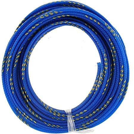 Aicosineg Wire Braided Protective Sleeve for Cable Split Power Cord Protection Flame Retardant Cable Manage Blue and Gold 1/2inch 16ft 1Pcs
