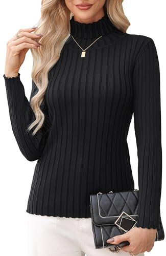 Aottori Black Turtle Neck Tops for Women Long Sleeve Knitted Jumper Ladies Roll Neck Sweater Solid Winter Warm Pullover Tunic Black XXL