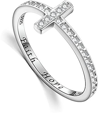 EVER FAITH Kreuz Ring 925 Sterling Silber Weiß Zirkonia Glaube Hoffnung Liebe Schmuck für Damen -Größe 9