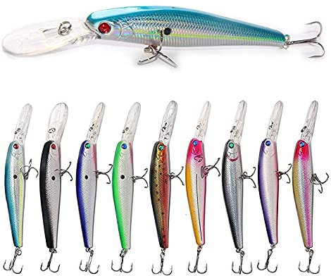 caihuashopping Kunstköder Angelköder Set Hart Elritze Forelle Köder mit Rattle Wobbler Köder Swimbait Crankbait mit 3D Fischen Augen 10pcs Kunstköder Gummifische