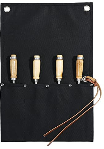 Tool Roll Bag, Heavy Duty Waxed Canvas Wrench Roll Up Pouch Chisel Roll Carry Case (Black)