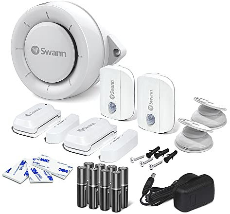 Swann Home Security Alert Kit. Includes 2 Wi-Fi Motion Sensors, 2 Window/Door Sensors & Indoor Siren