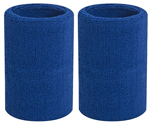 Handgelenk-Schweißband – 10 cm (4 Zoll) Sport-Armbänder, elastische Sport-Armbänder, Dicke Cotto-Armbänder für Gymnastik, Basketball, Tennis, Fußball (1 Paar) (Blau) (Blue)