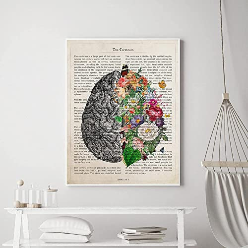 WMHHN Bilddruck 70x90cm Rahmenlos Gehirn Kunst Blume Anatomie Bild Psychologie Neurologe Arzt Medizin Poster Klinik Wohnkultur