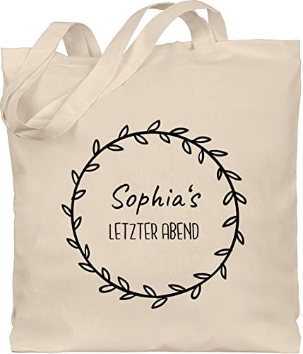 Baumwolltasche - JGA Junggesellenabschied - Letzter Abend - Lineart Eukalyptuskranz mit Name - Unisize - Naturweiß - polterabend stoffbeutel jungesellenabschied beutel poltern tasche abschied