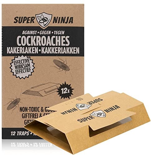 Super Ninja Trampas para Cucarachas – Pack de 12 Unidades, Trampa Adhesiva con atrayente Natural, Mata cucarachas sin tóxicos, Ideal para casa, Cocina, Garaje y despensa, duración hasta 3 Meses